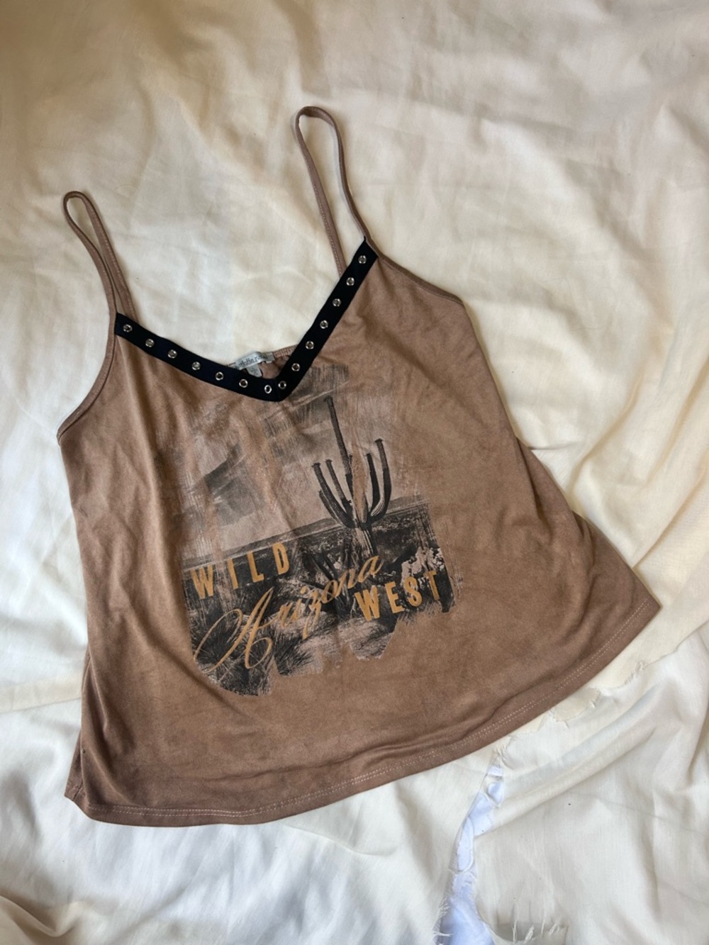 Charlotte Russe Wild West Western Tank Top Grommet Black Brown Sz Large Y2k EUC